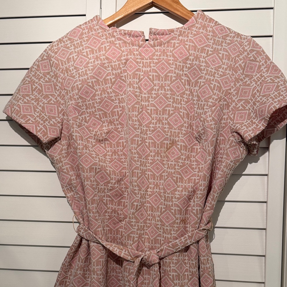 Vintage, 60’s, Pink & Taupe, Geometric-Patterned Women's Dress Double-knit poly - Picture 2 of 16